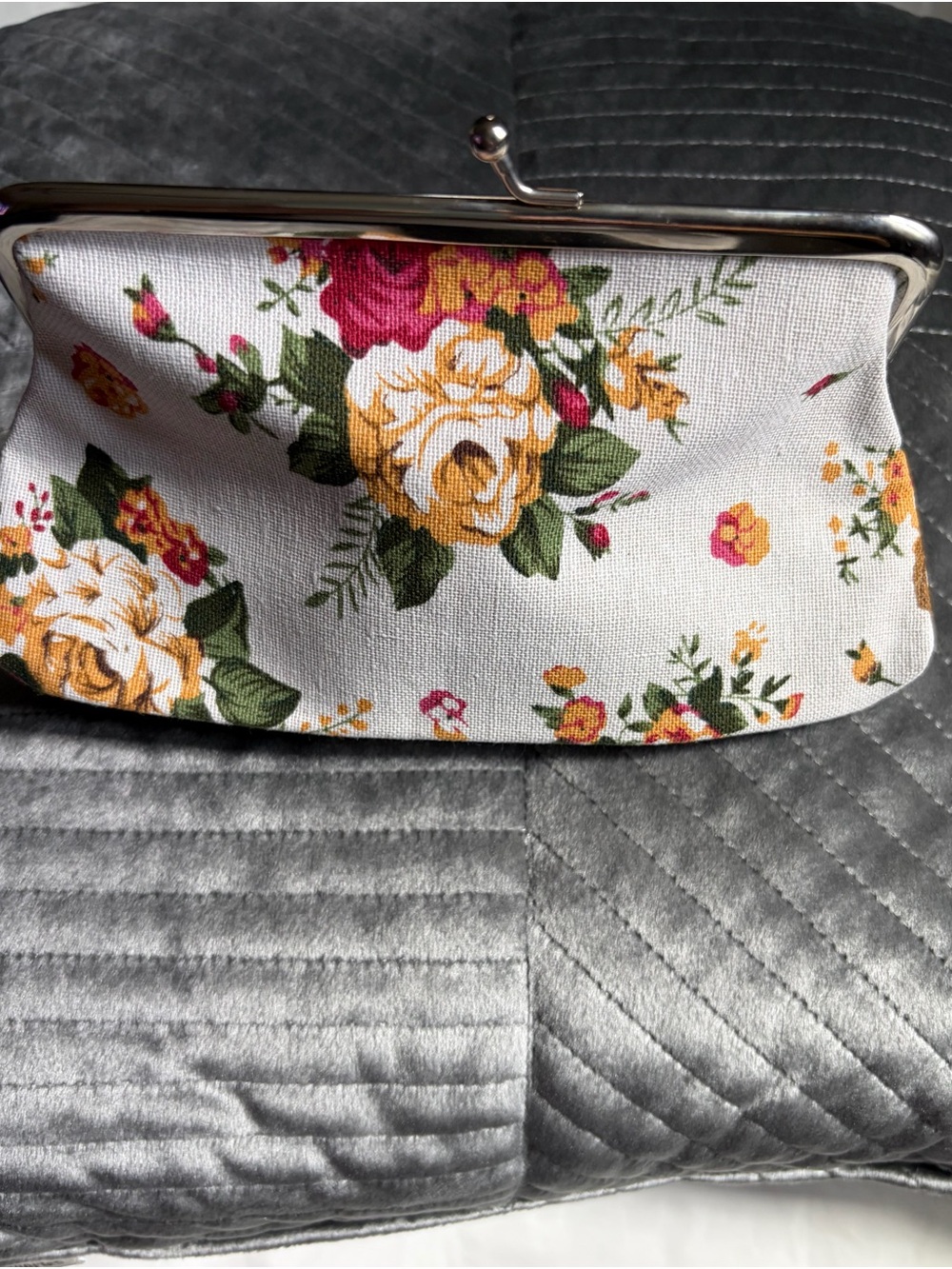 Floral Vintage- style Snap-Top Clutch - Yellow & Pink Floral
